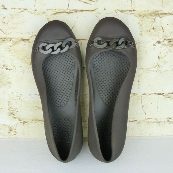 Crocs Gianna Chain Link Ballet Flats Womens 7 Brown Slip On Lightweight Comfort - Picture 7 of 12